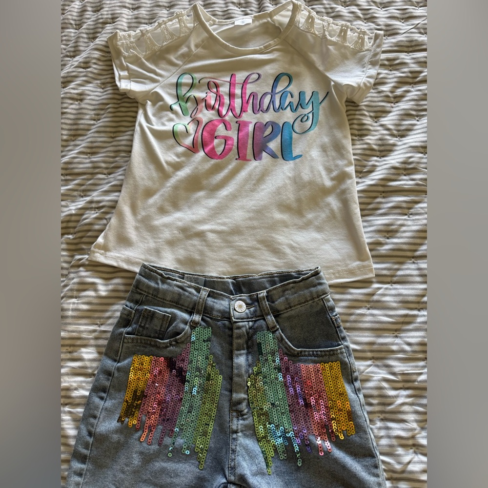Kids Birthday Girl Matching Set - White and Gray